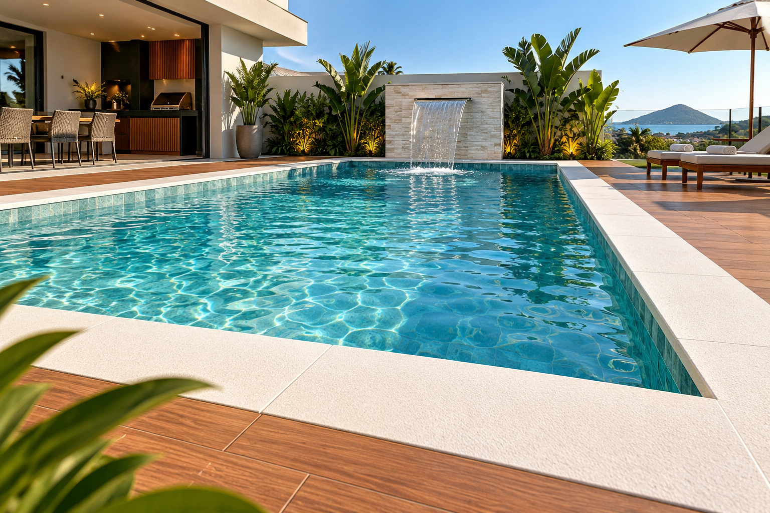 Piscina com borda ivory Pavimari